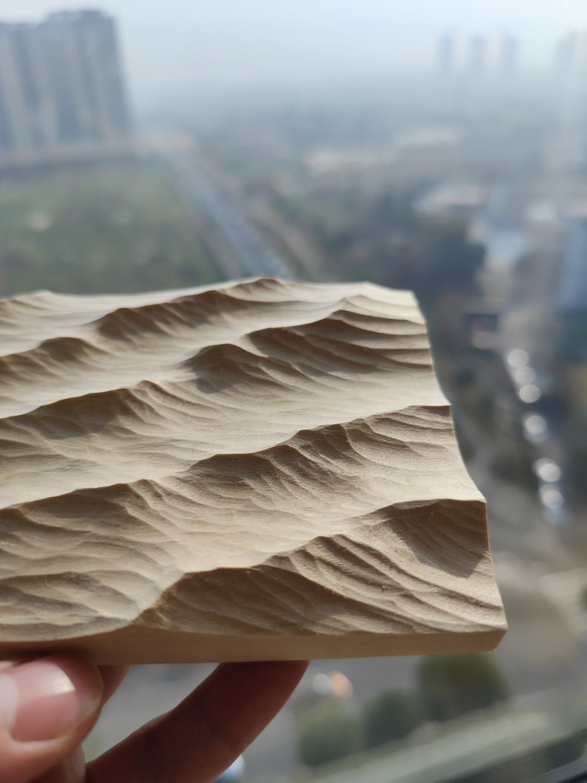 Handcrafted Linden Wood Wave Carving 20x10cm