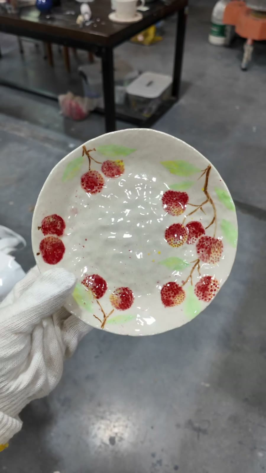 Handcrafted Ceramic Plate with Hand Painted Lychee Design