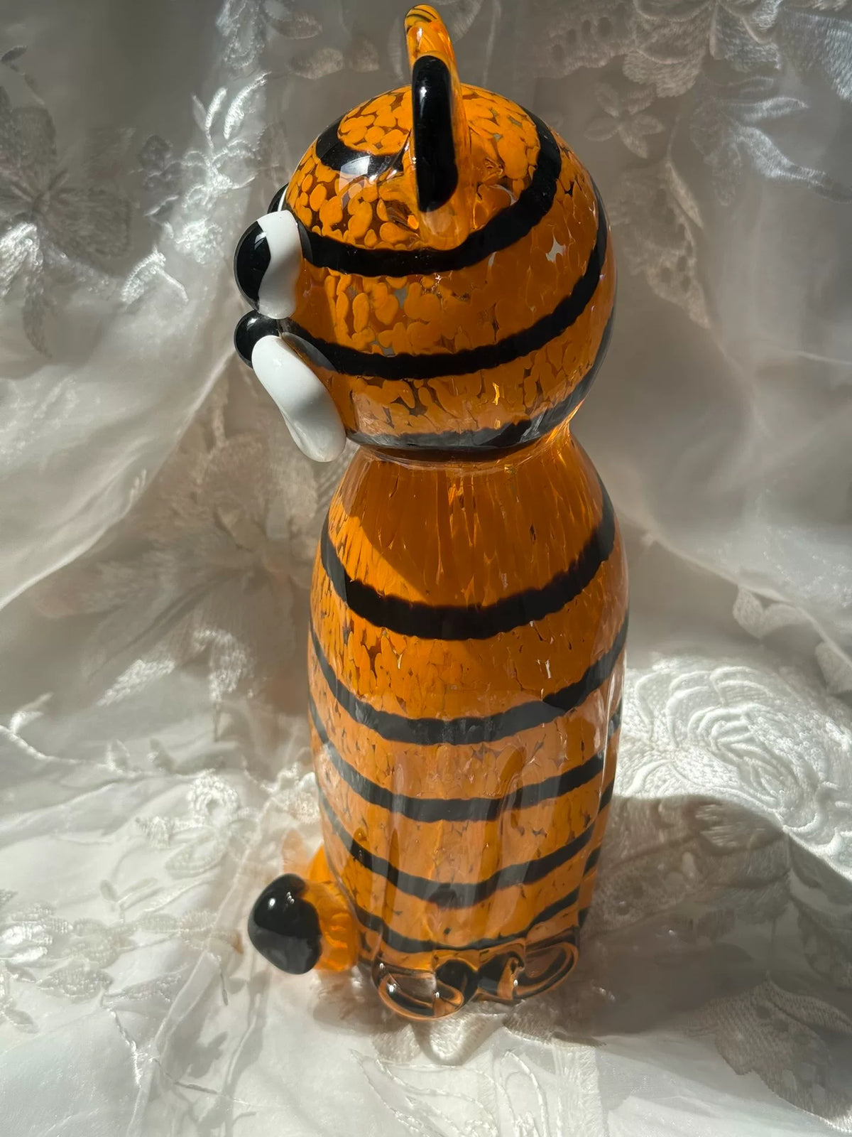 Crackled Orange Liuli Glass Tiger Figurine