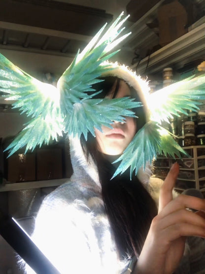 Handmade Hatsune Miku Style Translucent Green Wing Headpiece with Pearlescent Finish