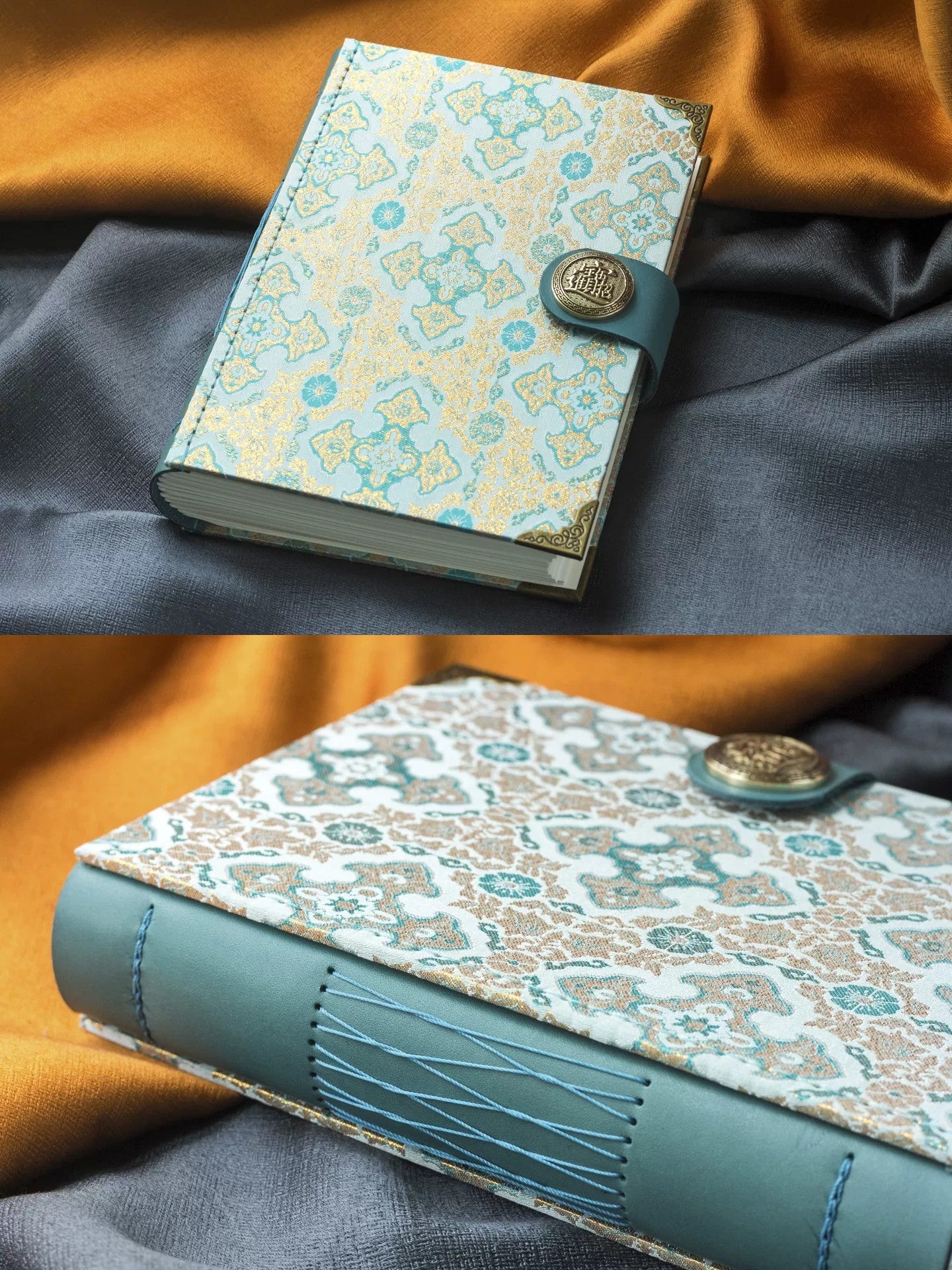 Song Dynasty Brocade Notebook with Brass Button Closure