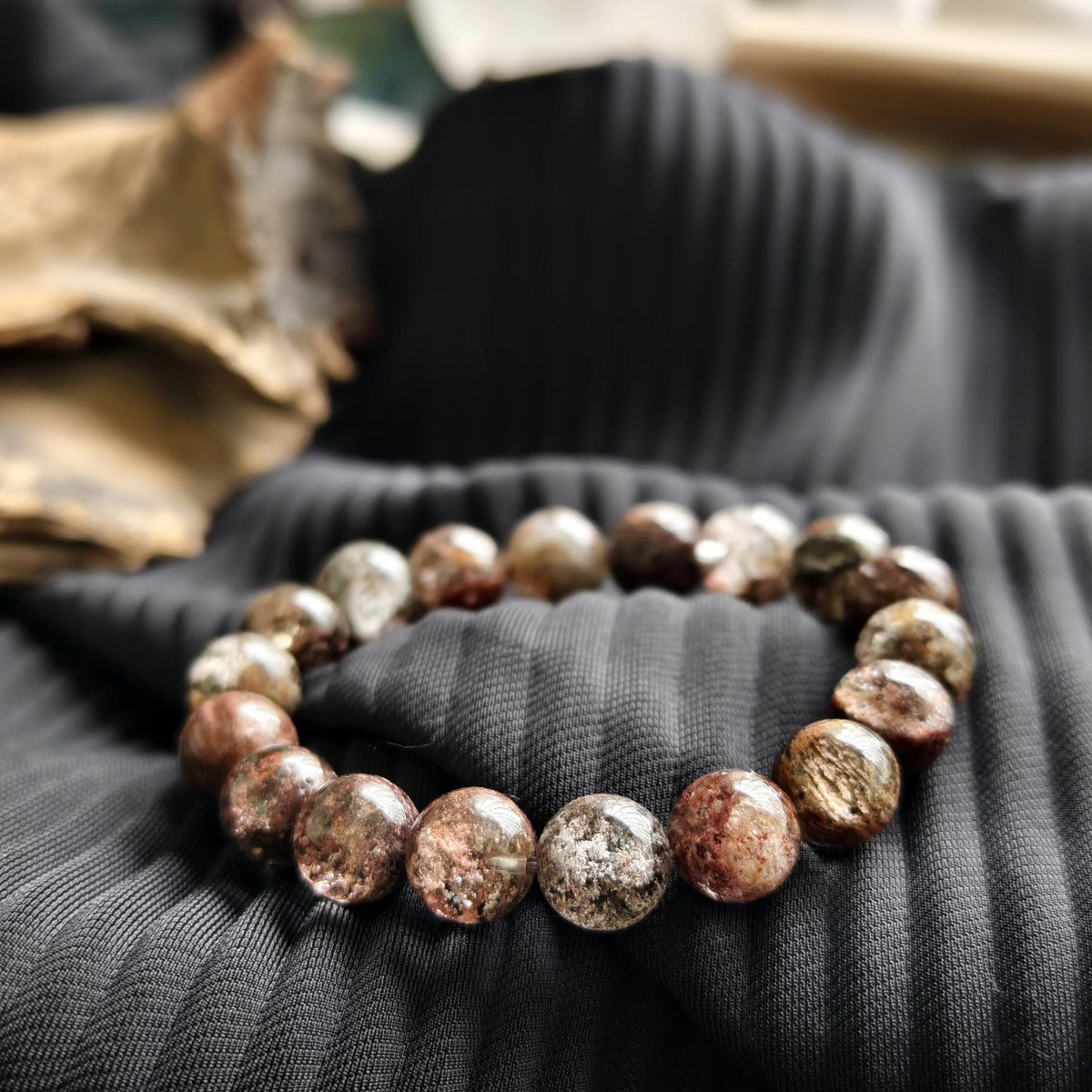 Phantom Quartz Beaded Bracelet Reddish Brown Purple