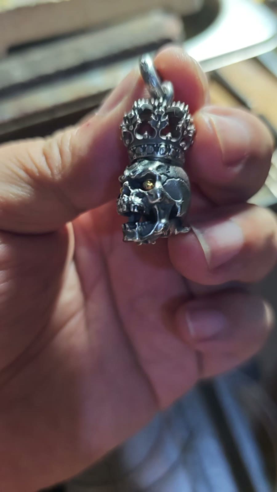Skull Emperor Silver Pendant Gold Inlay
