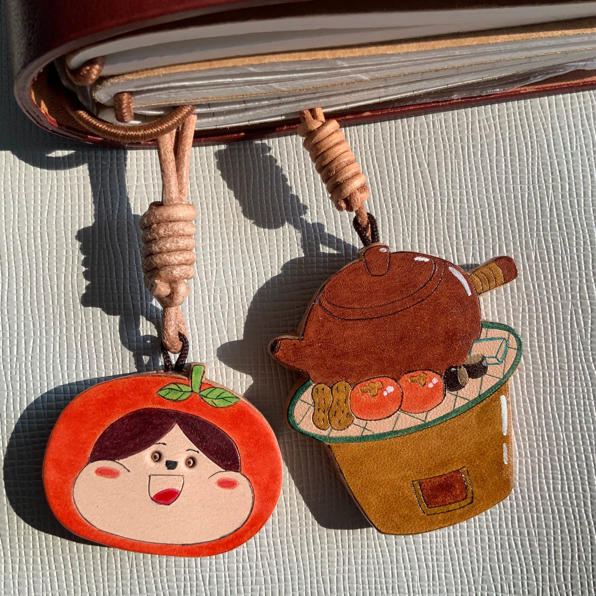 Hand Painted Leather Tea Charm Keyring