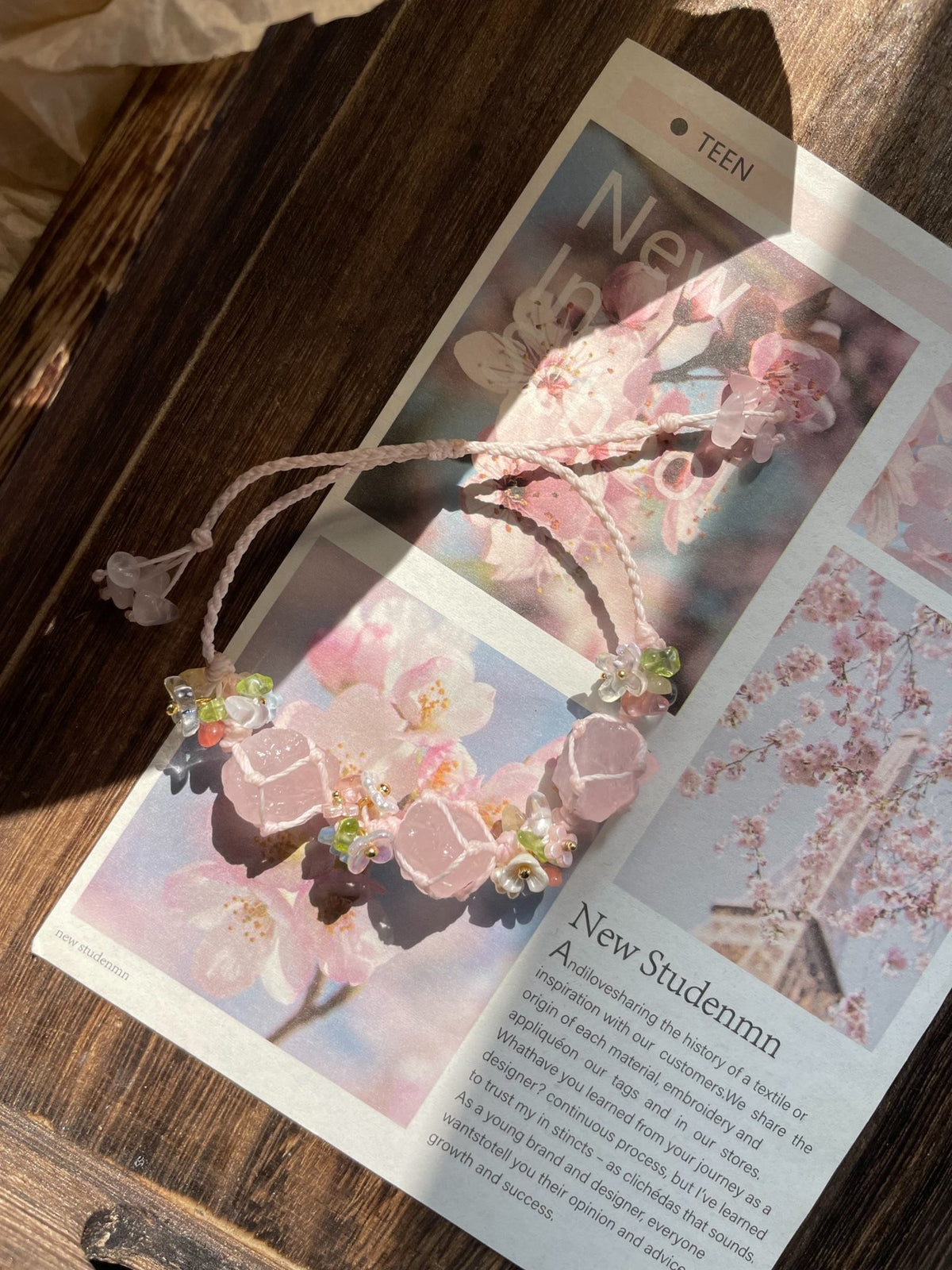 Handmade Pink Crystal Floral Bracelet