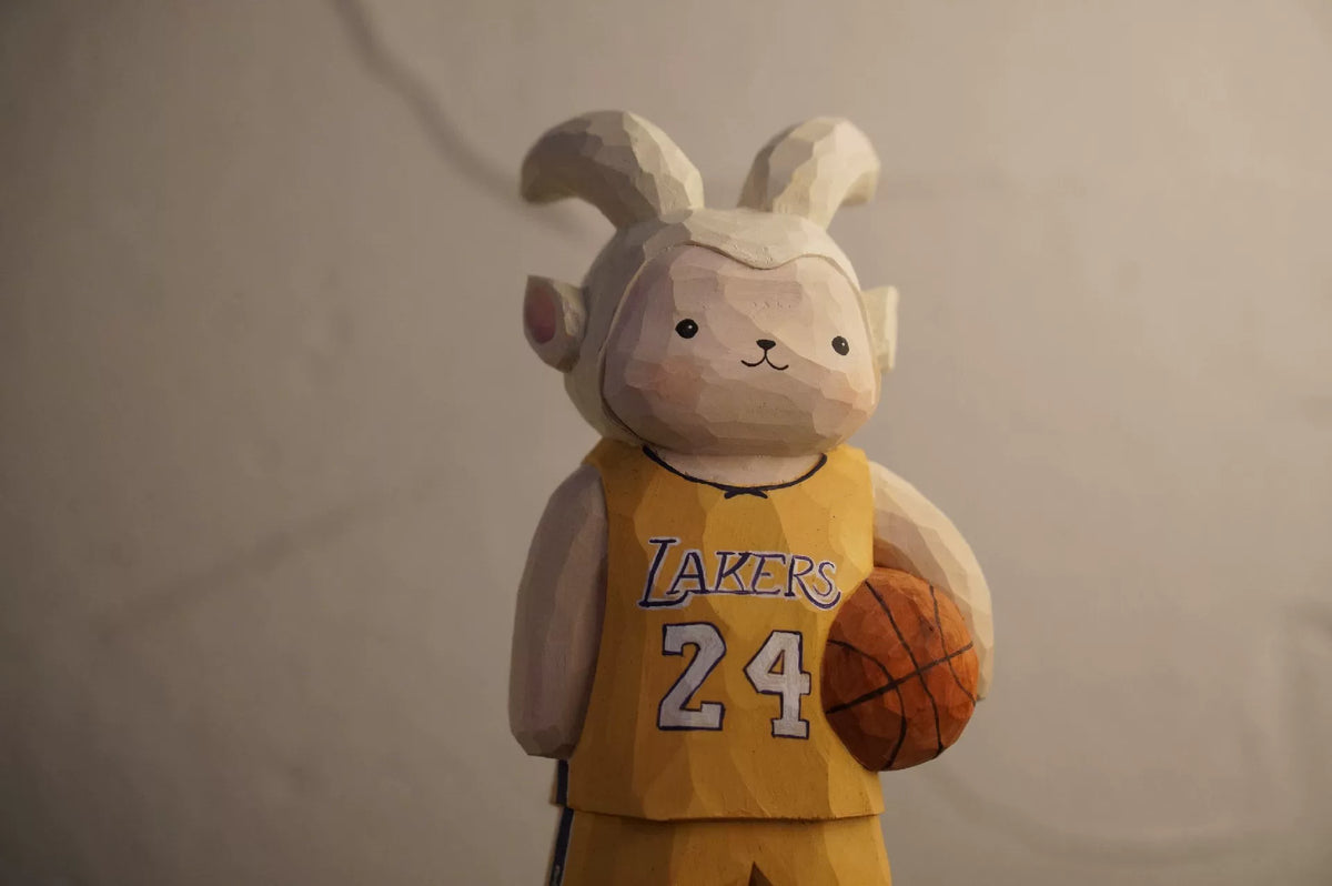 Hand Carved Wooden Basketball Lamb Figurine