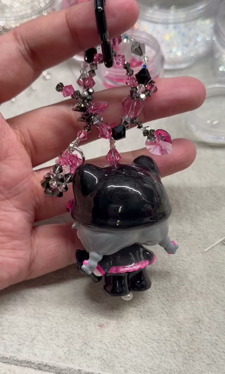 Hand painted bead rose pink phone strap charm