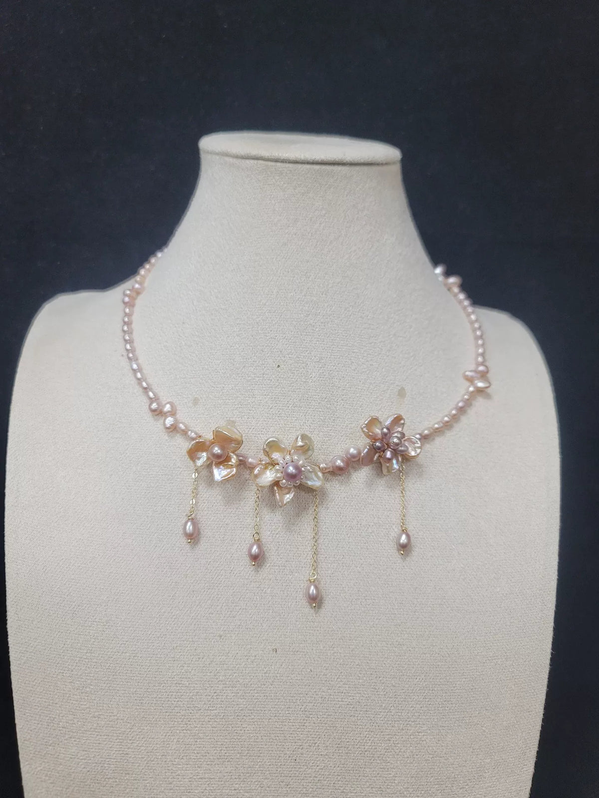 Pink Freshwater Pearl Floral Necklace