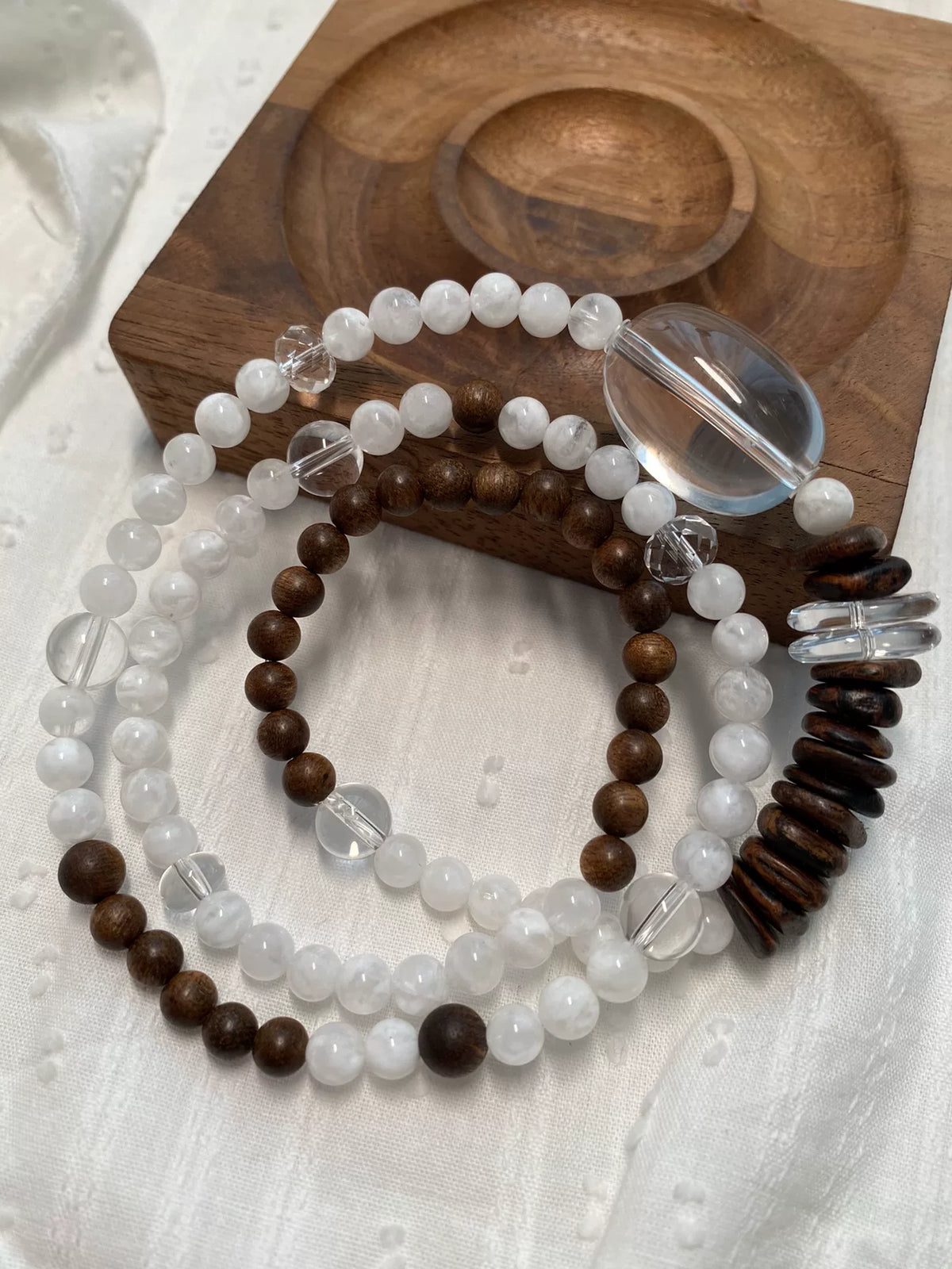 Snowflake Ghost Wit Kwarts Agarakhoud armband met drie lussen