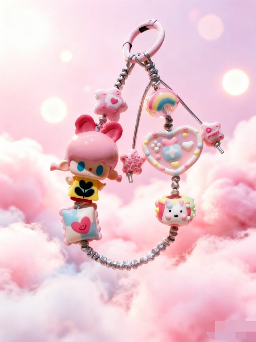 Pink Bunny Bear Braided Phone Strap Bag Charm Keychain