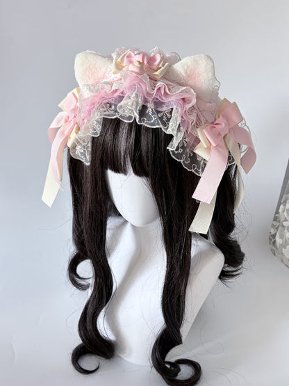Pink Strawberry Cat Ear Lace Headband Lolita Hair Accessory