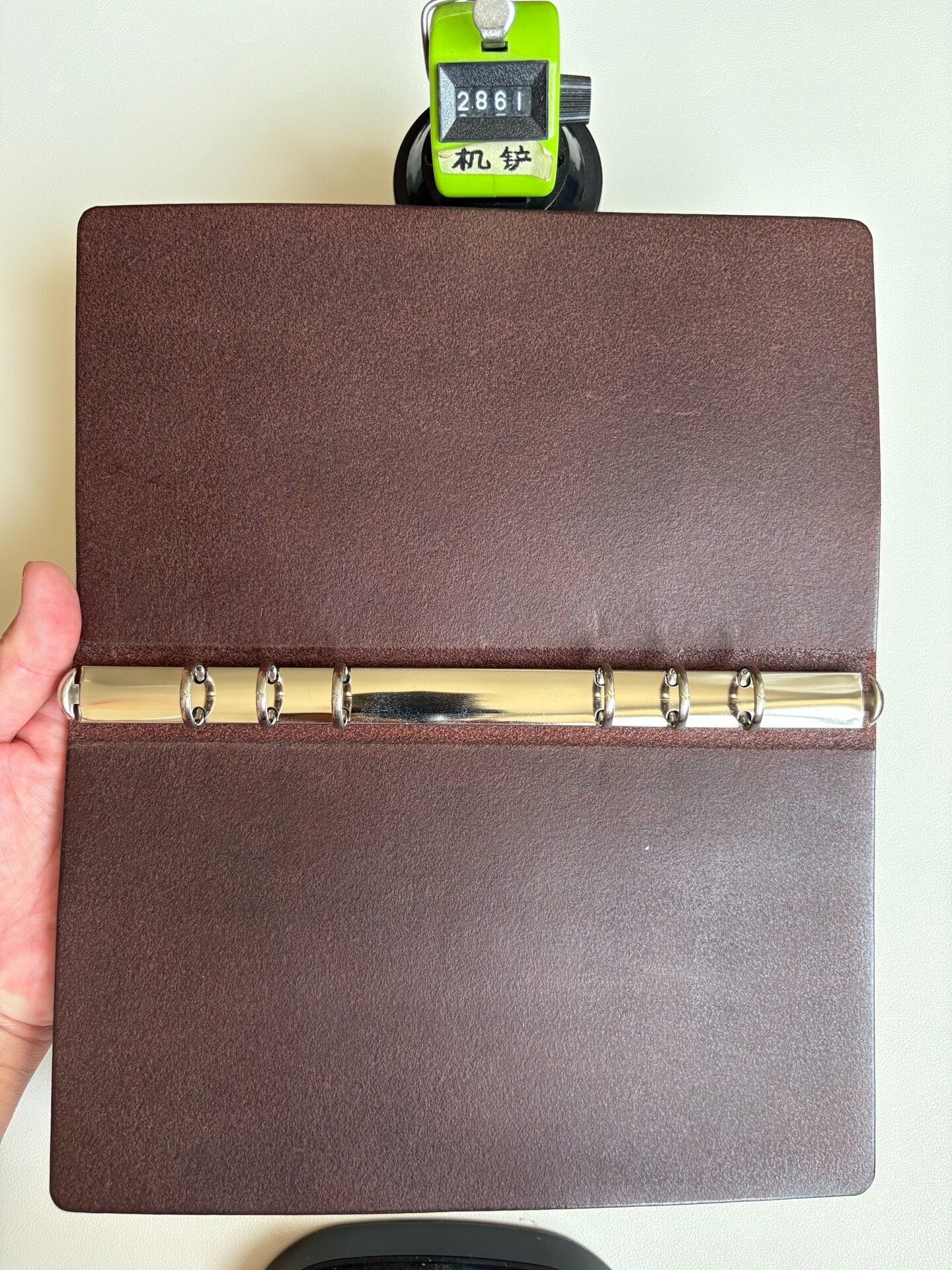 Handmade A5 Leather Ring Binder Cover with Silver Metal Rings