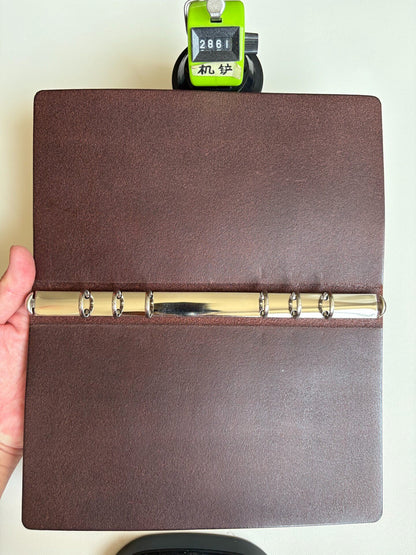 Handmade A5 Leather Ring Binder Cover with Silver Metal Rings