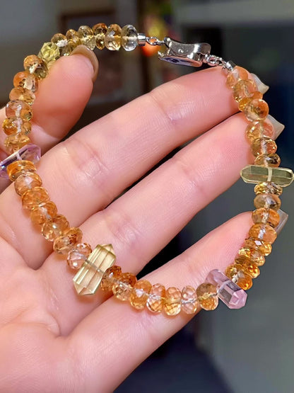 Handcrafted Faceted Gemstone Bracelet with Geometric Accents