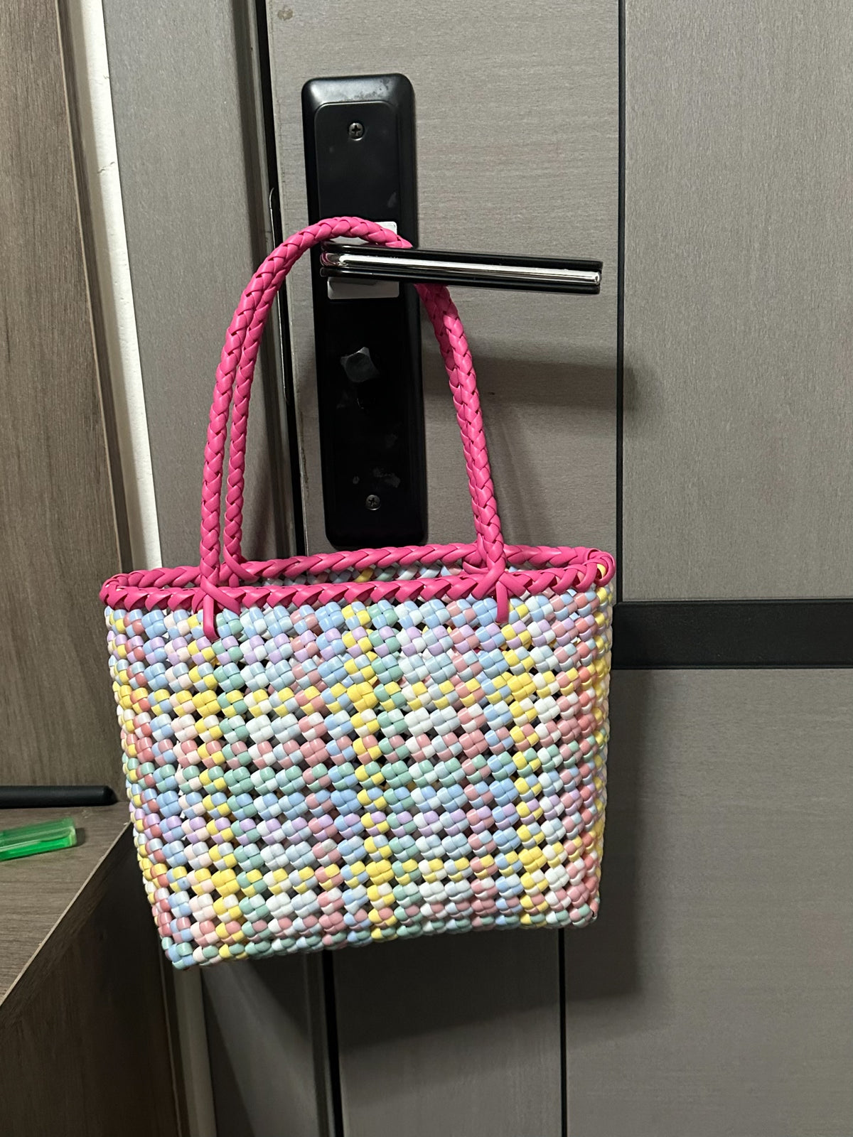 Handgewoven Rieten Tas Pastel Veelkleurig