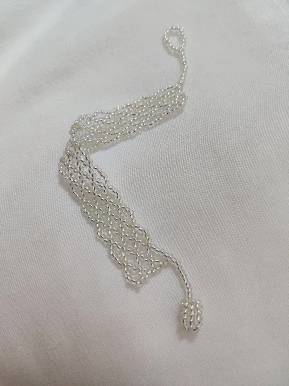 Handwoven Beaded Mesh Choker Bracelet Milky White