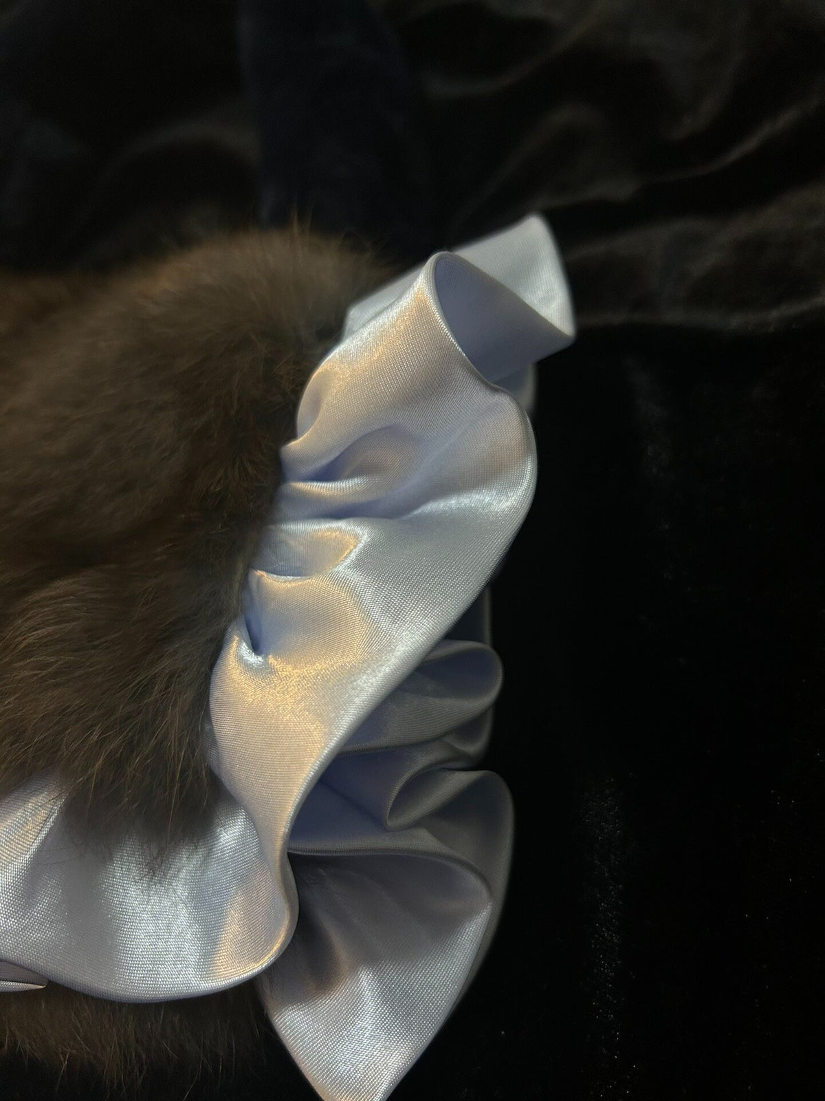 Genuine Rabbit Fur Handbag with Satin Flower