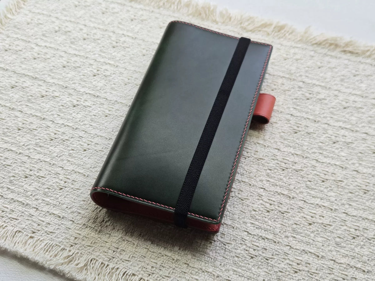 Narrow Bifold Ink Green Leather Planner Cover
