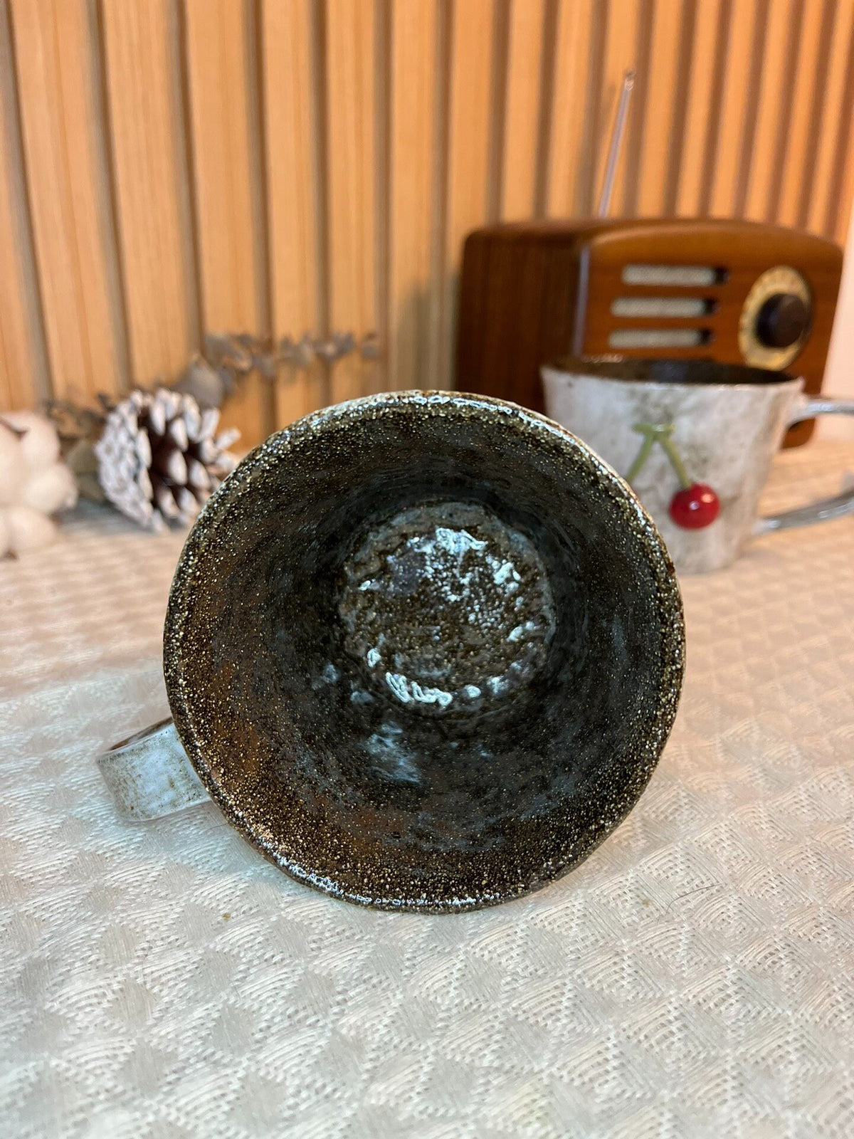 Handmade Black Clay Cherry Retro Mug