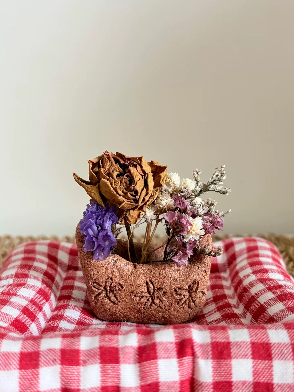 Handmade Clay Vessel With Embossed Floral Motifs