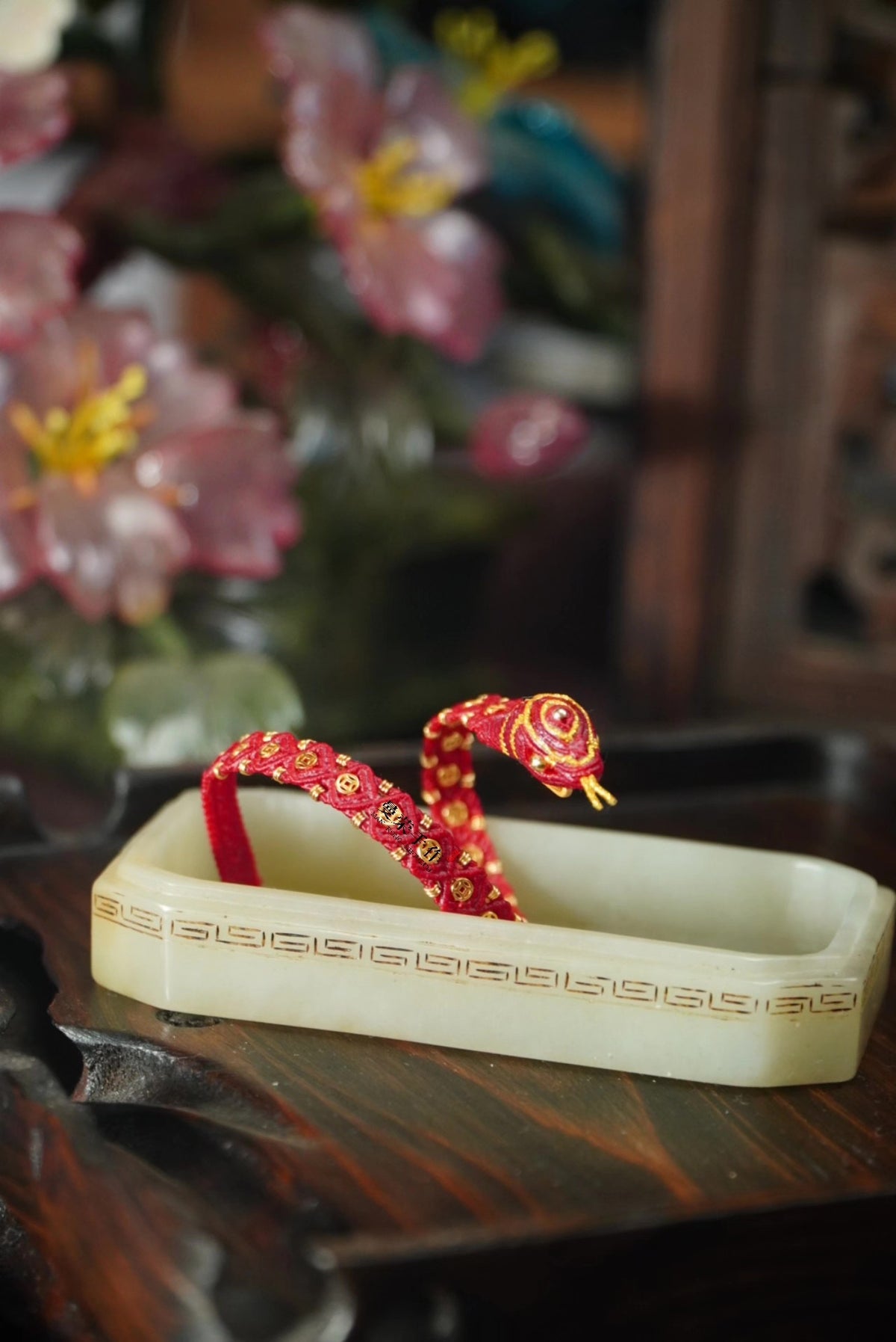 Handwoven Red Snake Bracelet with Gold Coins