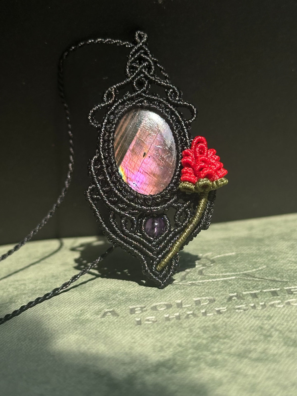 Natural Labradorite Macrame Pendant Necklace