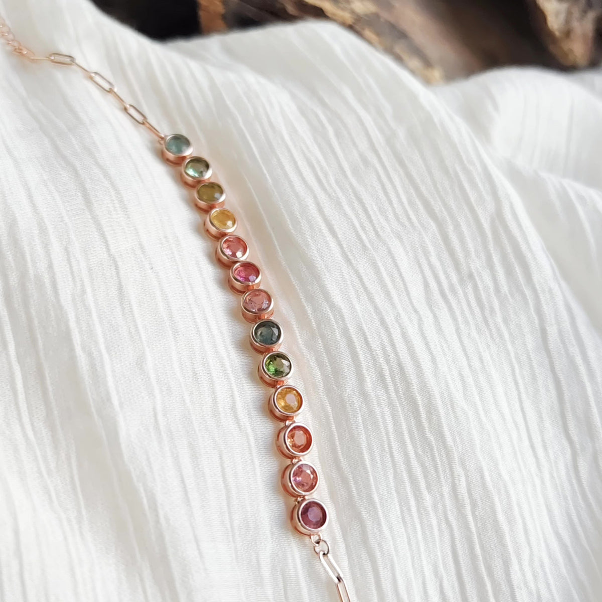 Multicolor Tourmaline Bracelet Rose Silver 19 cm