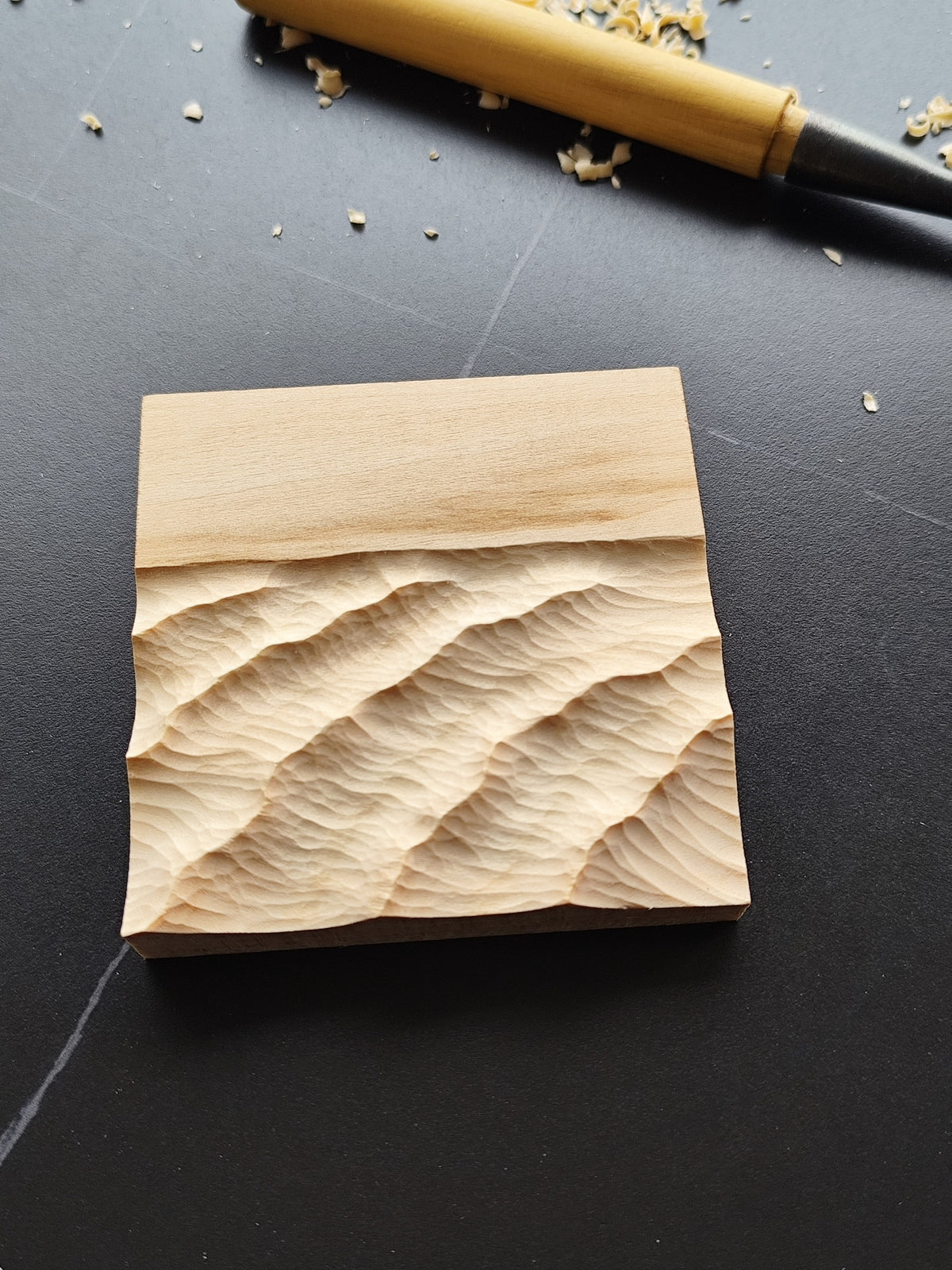 Handcarved Linden Wood Wave Relief Sculpture
