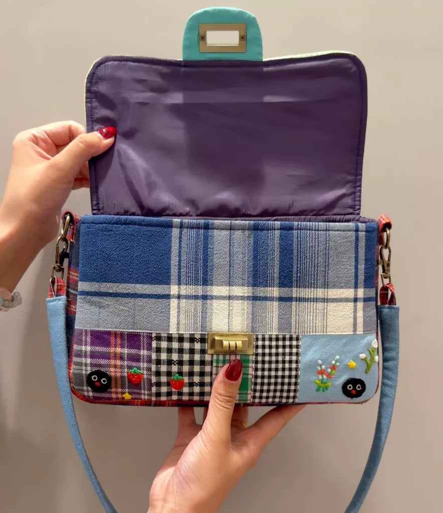 ハンドメイド ペンギン クロスボディバッグ パッチワークデザイン