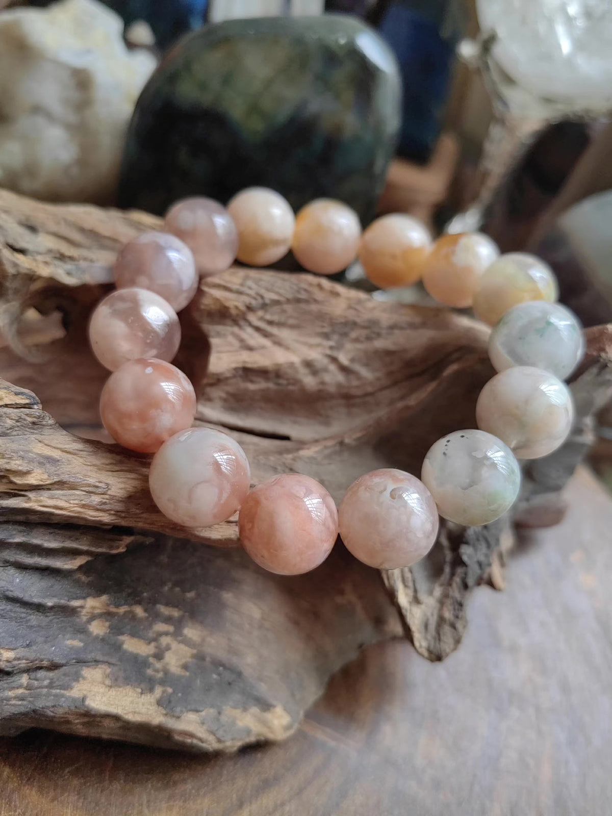 Sakura Agate Beaded Bracelet 14mm