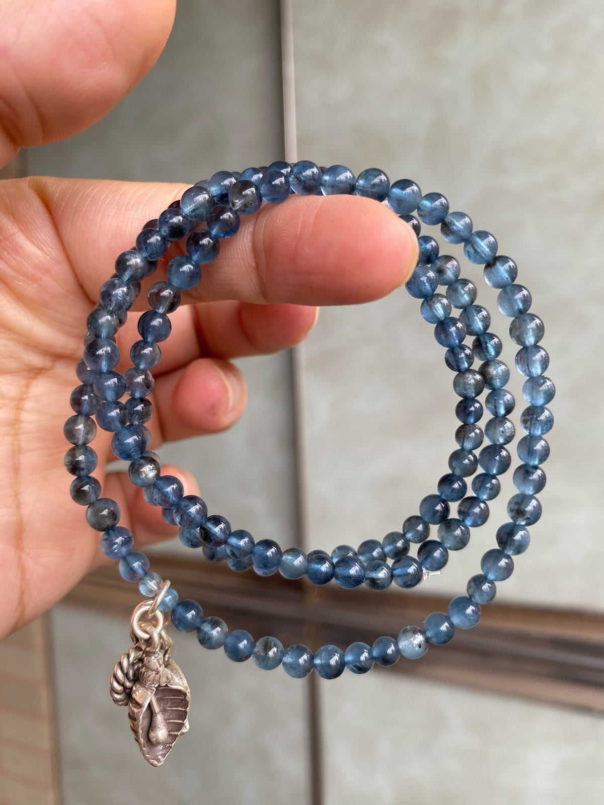 Aquamarine Triple Wrap Beaded Bracelet Silver Charms