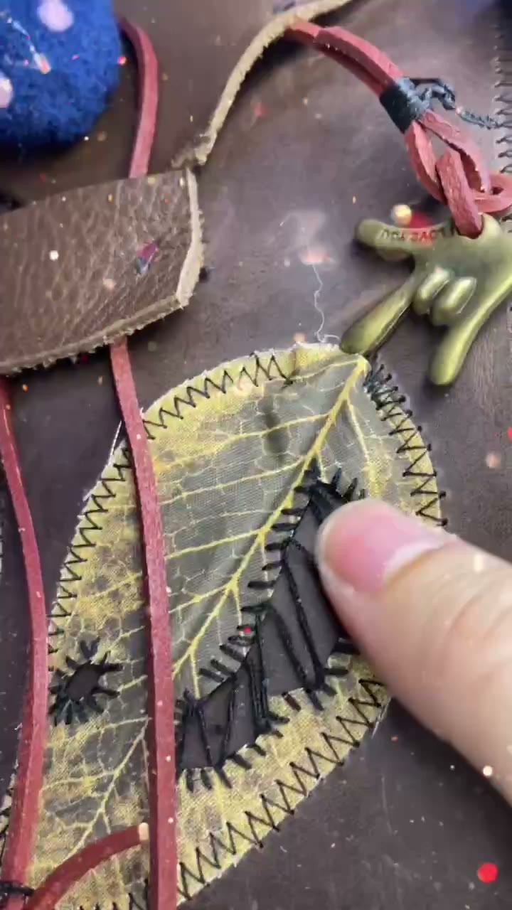 Handmade Leather Crossbody Bag with Applique Face