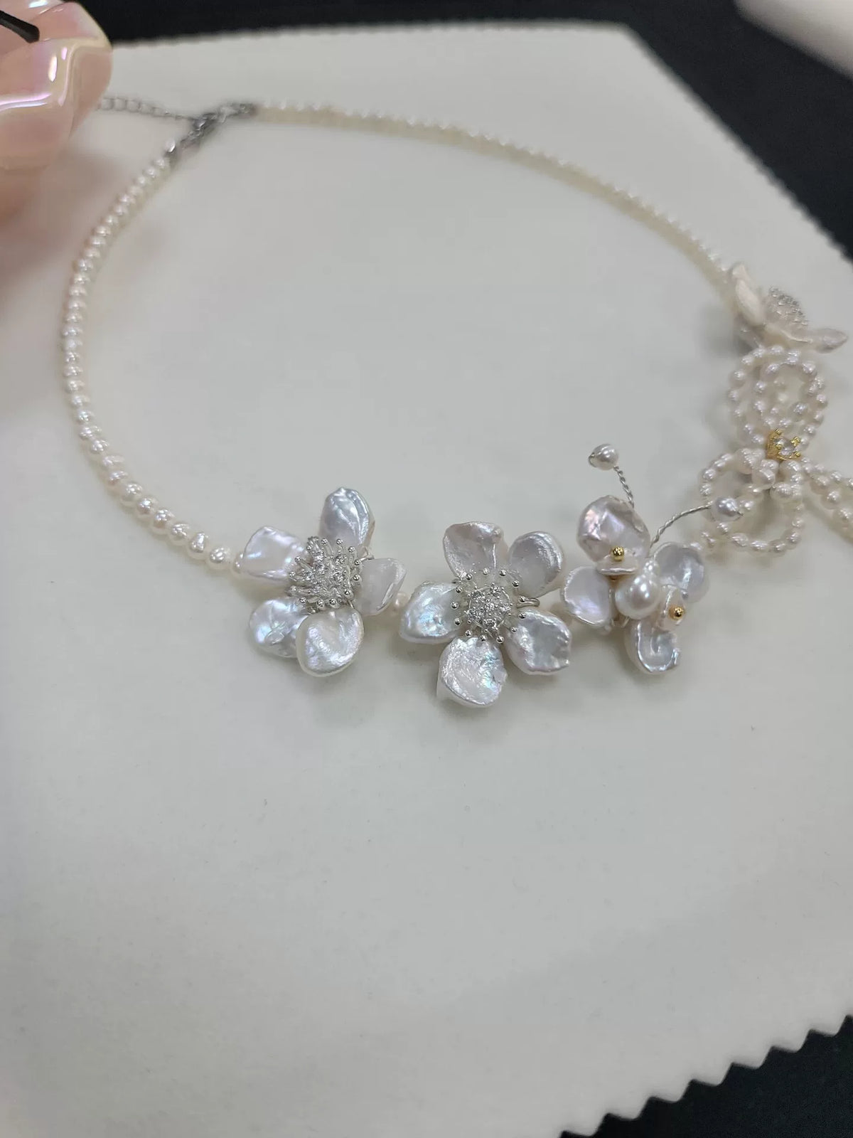 Pearl Flower Bow Necklace