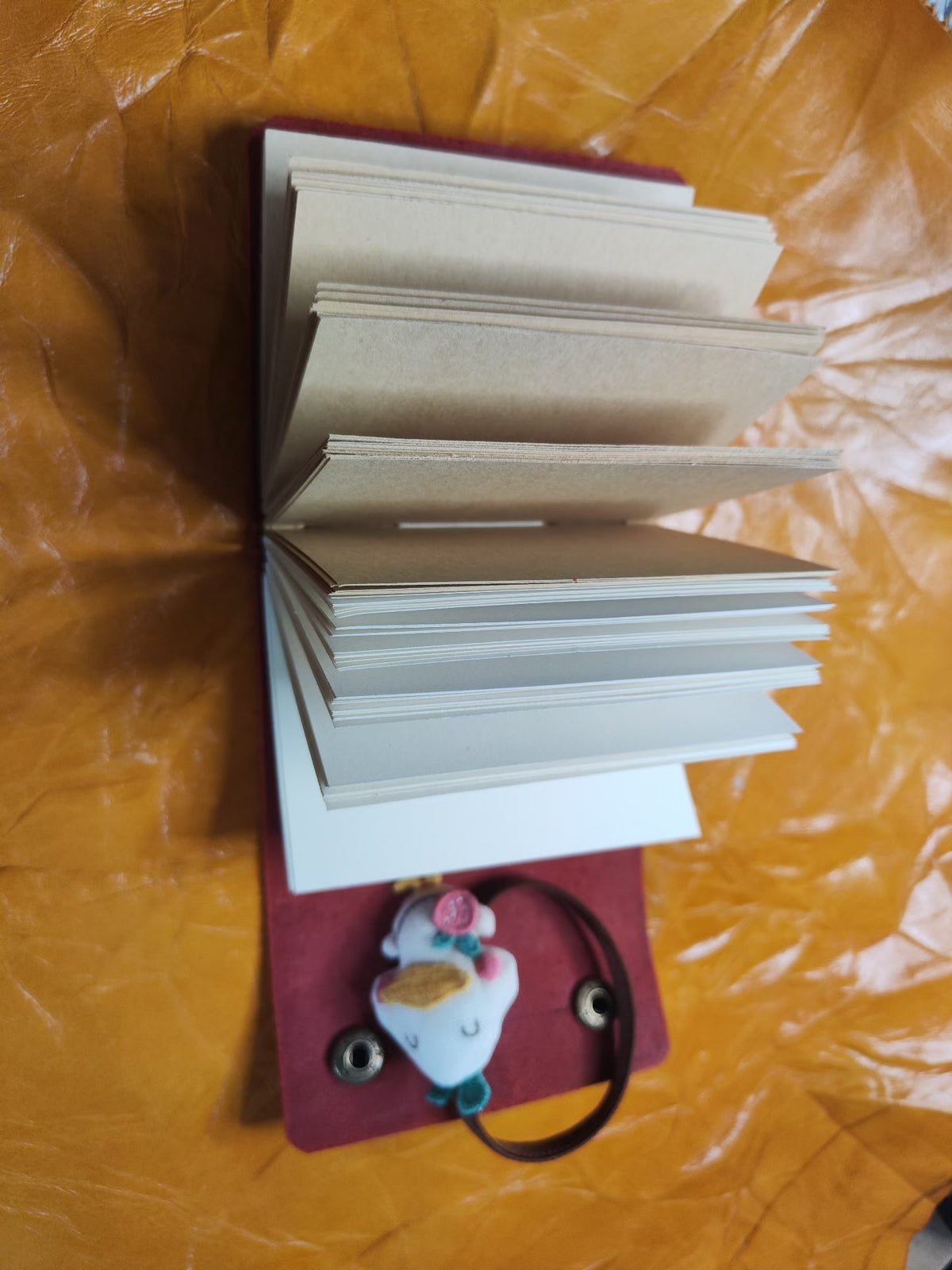 Cowhide Leather Notebook with Bird Charm