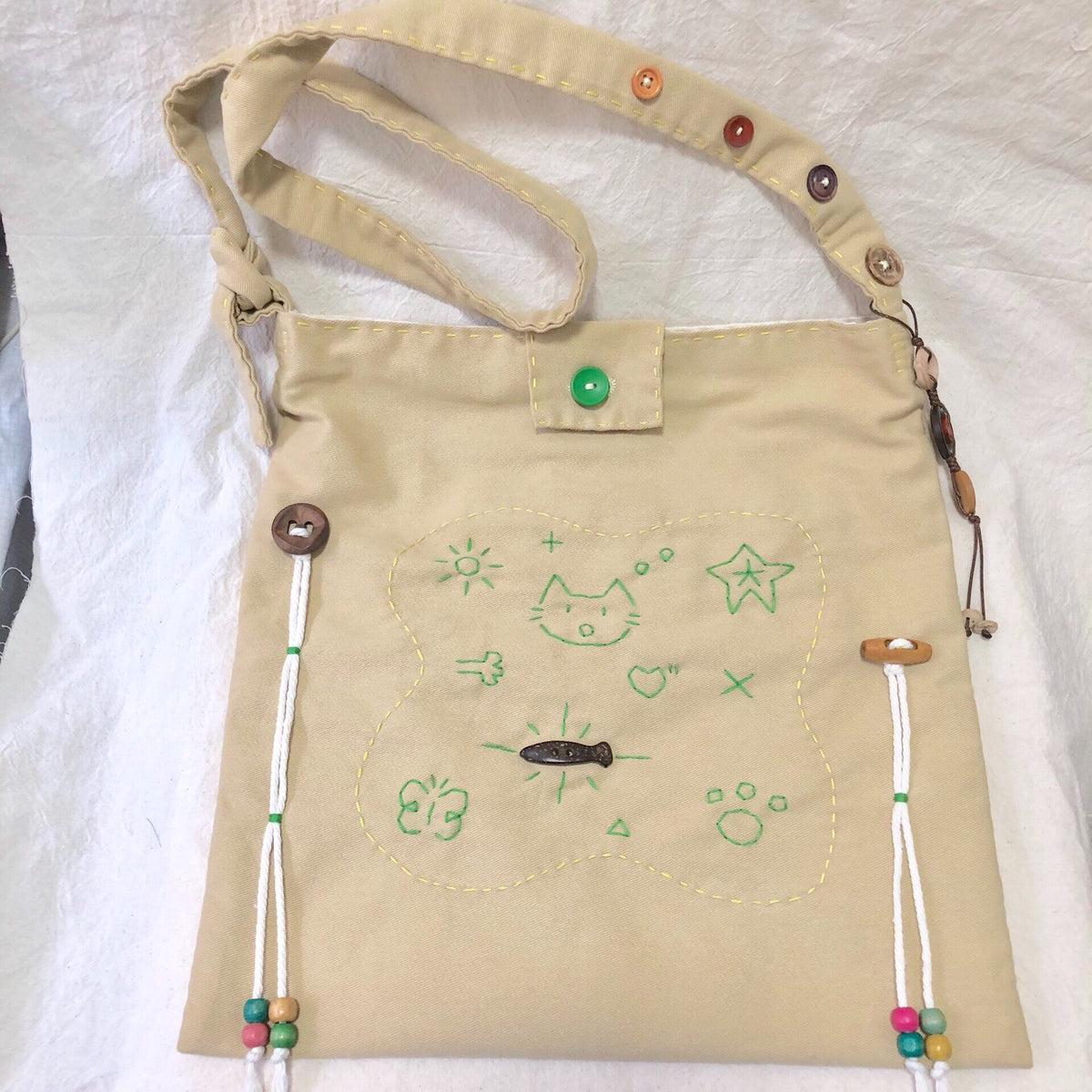 Beige Khaki Canvas Crossbody Shoulder Bag