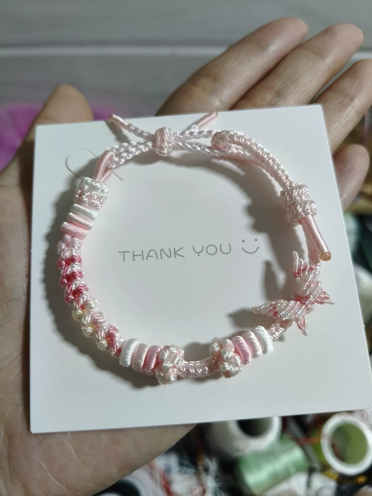 Handgevlochten Koarmband Roze Wit Verloop