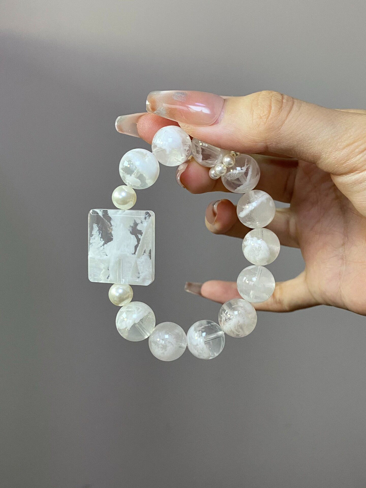 13mm White Snowflake Phantom Quartz Bracelet