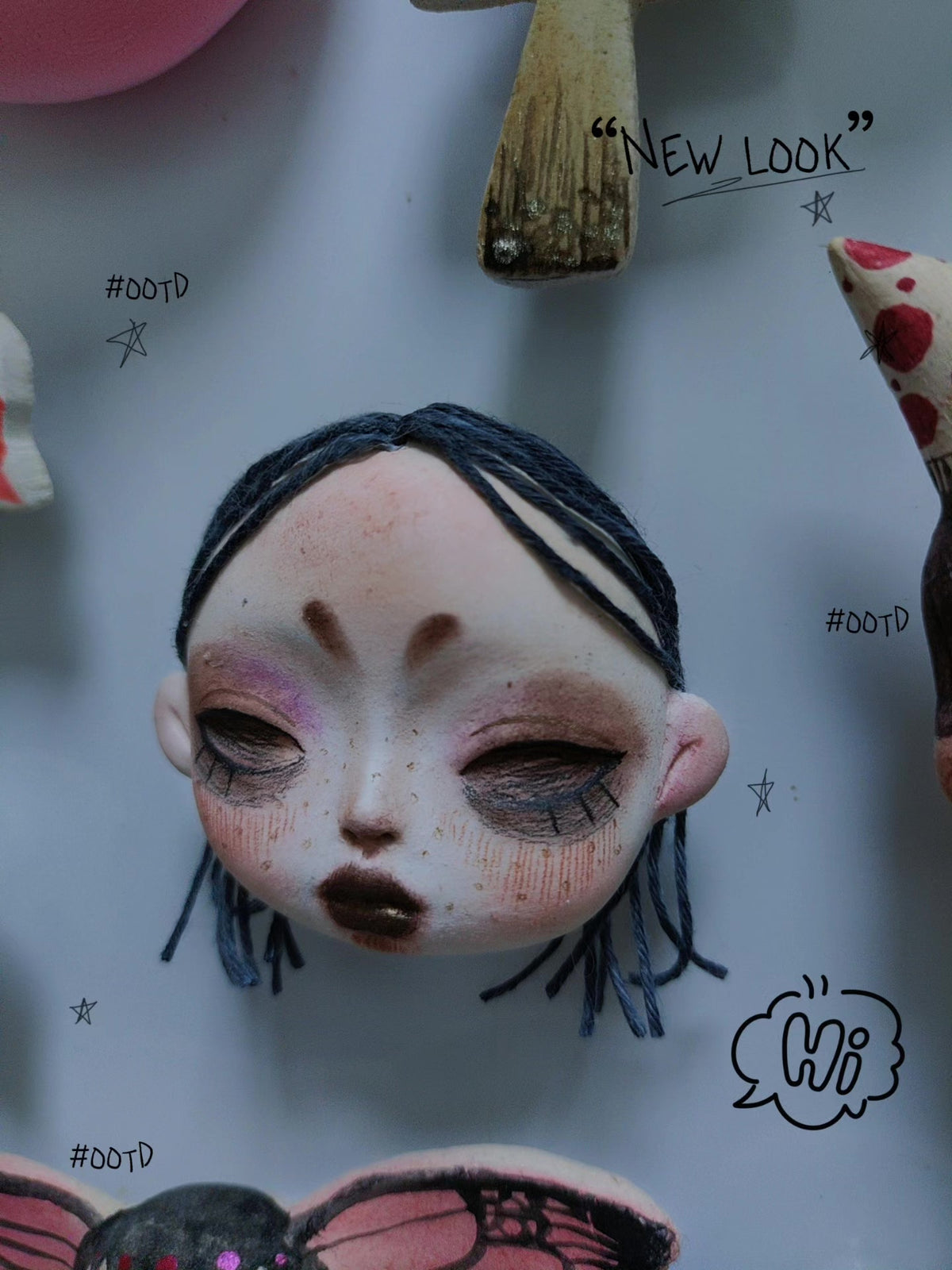 Clay Doll Head Brooch