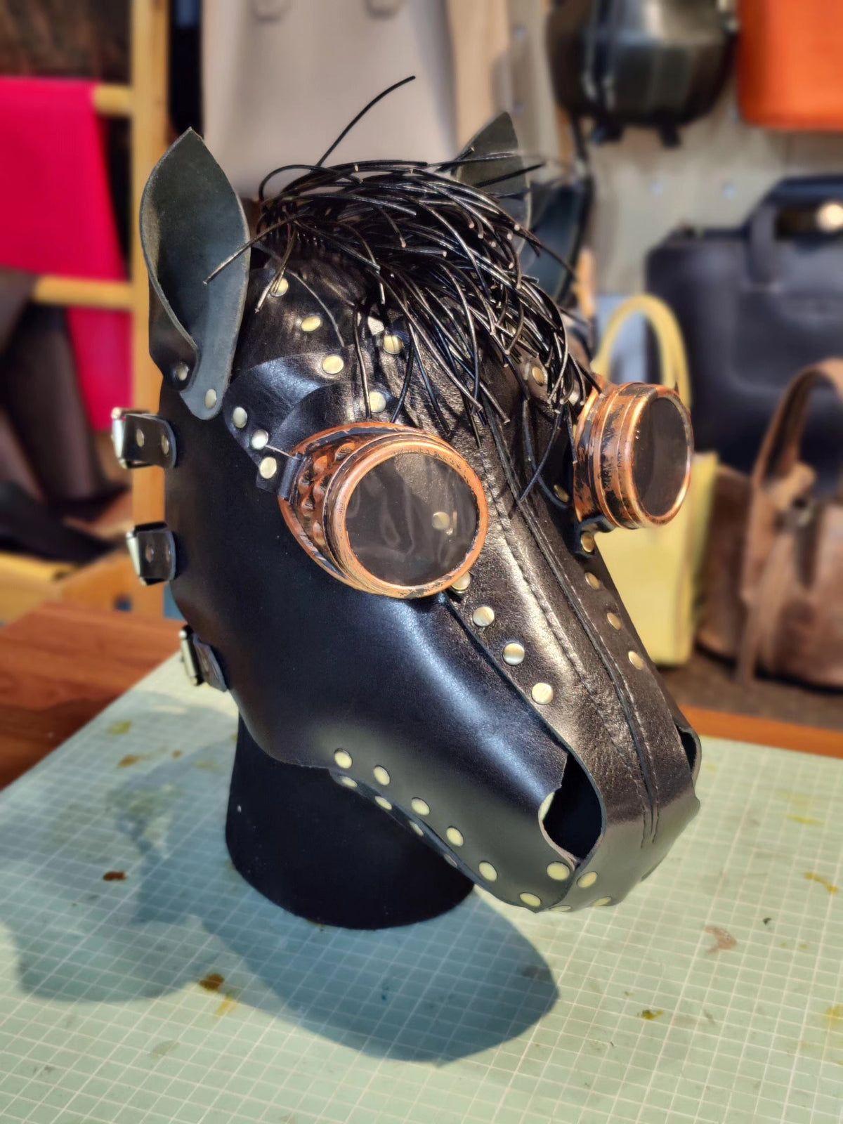 Custom Black Horse Steampunk Leather Mask