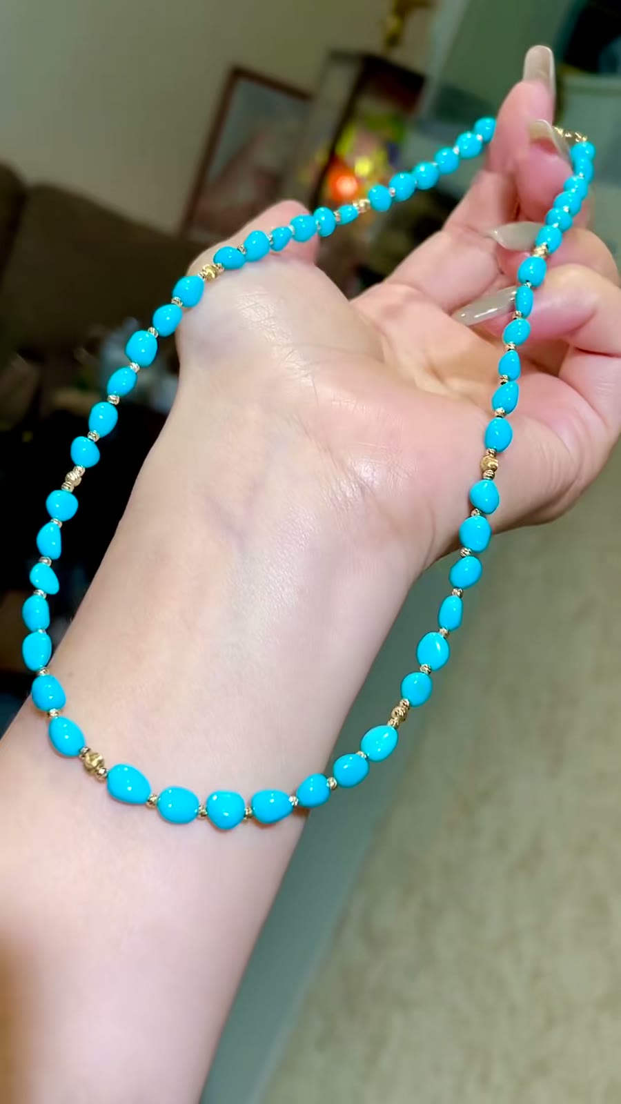 Turquoise Beaded Necklace 18k Gold