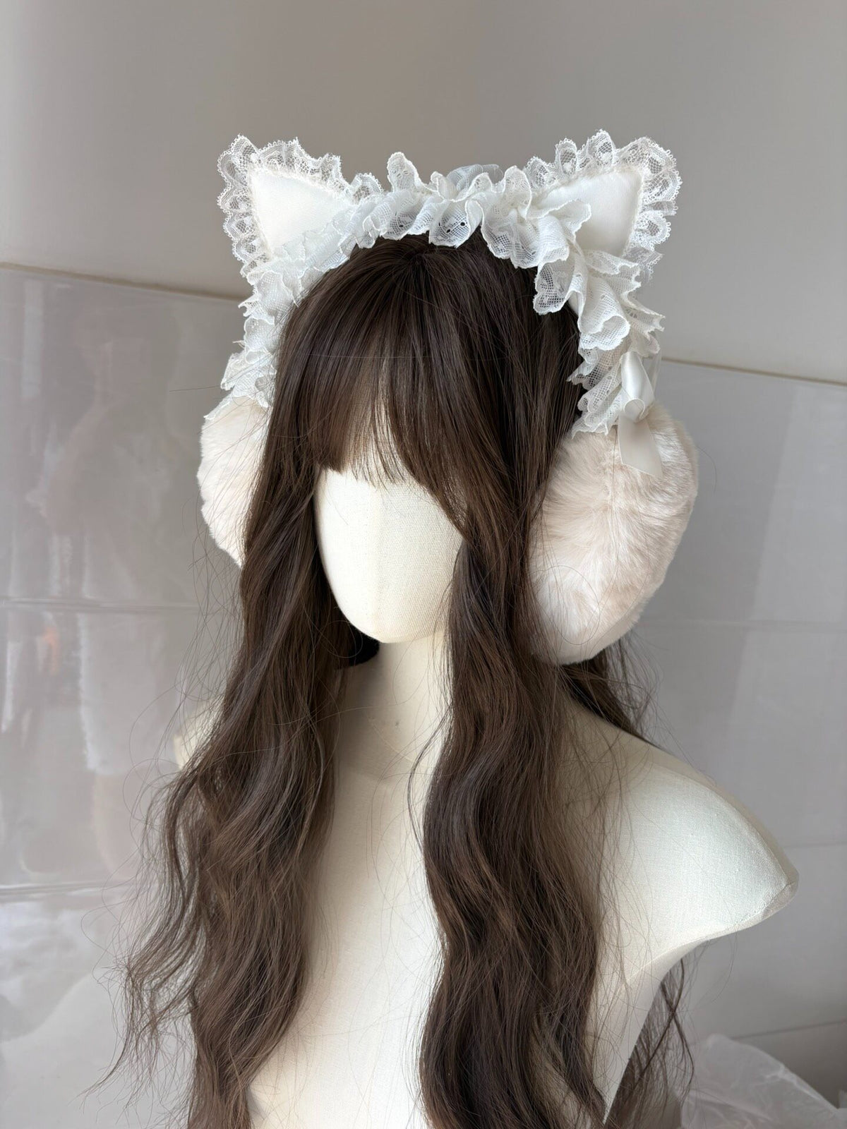White Cat Ear Lolita Faux Fur Earmuffs