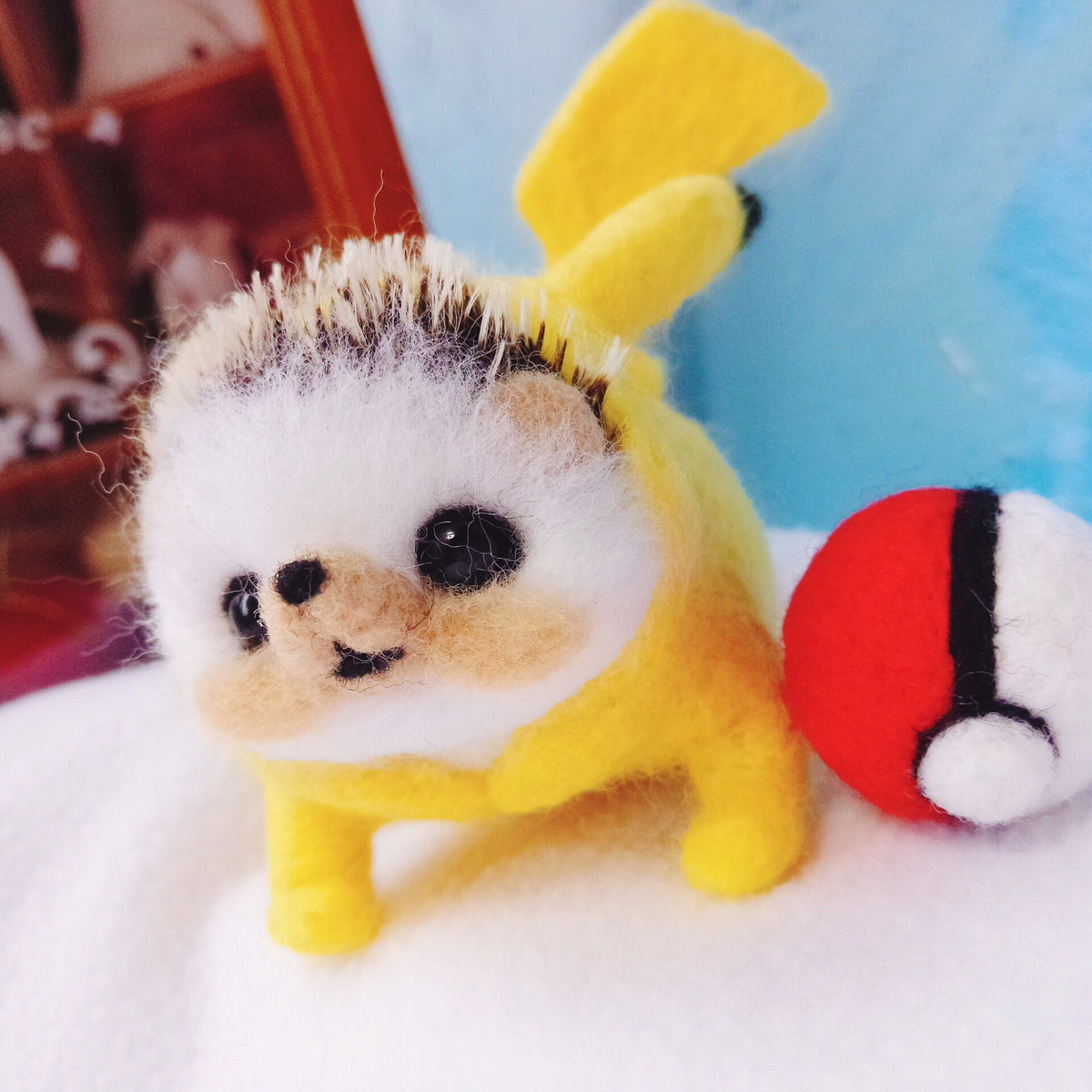 Needle-Felted Hedgehog Pikachu Plush Toy