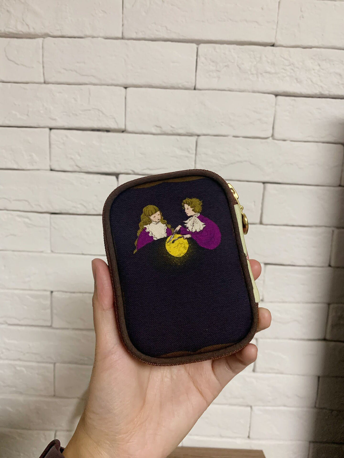 Oxford Cloth Zippered Pouch with Heart Charm