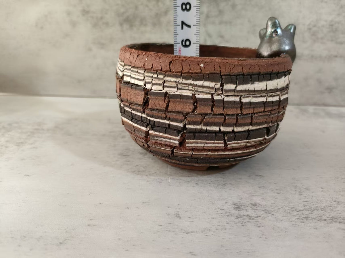 Handcrafted Ceramic Bowl with Cat Figurine