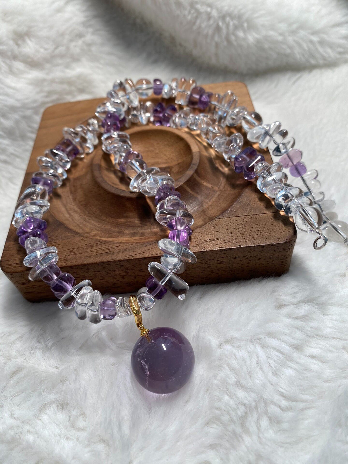 Amethyst White Crystal Beaded Necklace