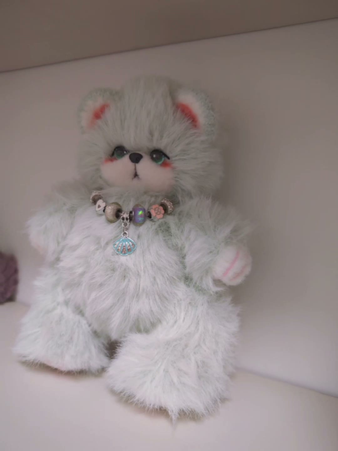 Handcrafted Plush Bear with Beaded Necklace