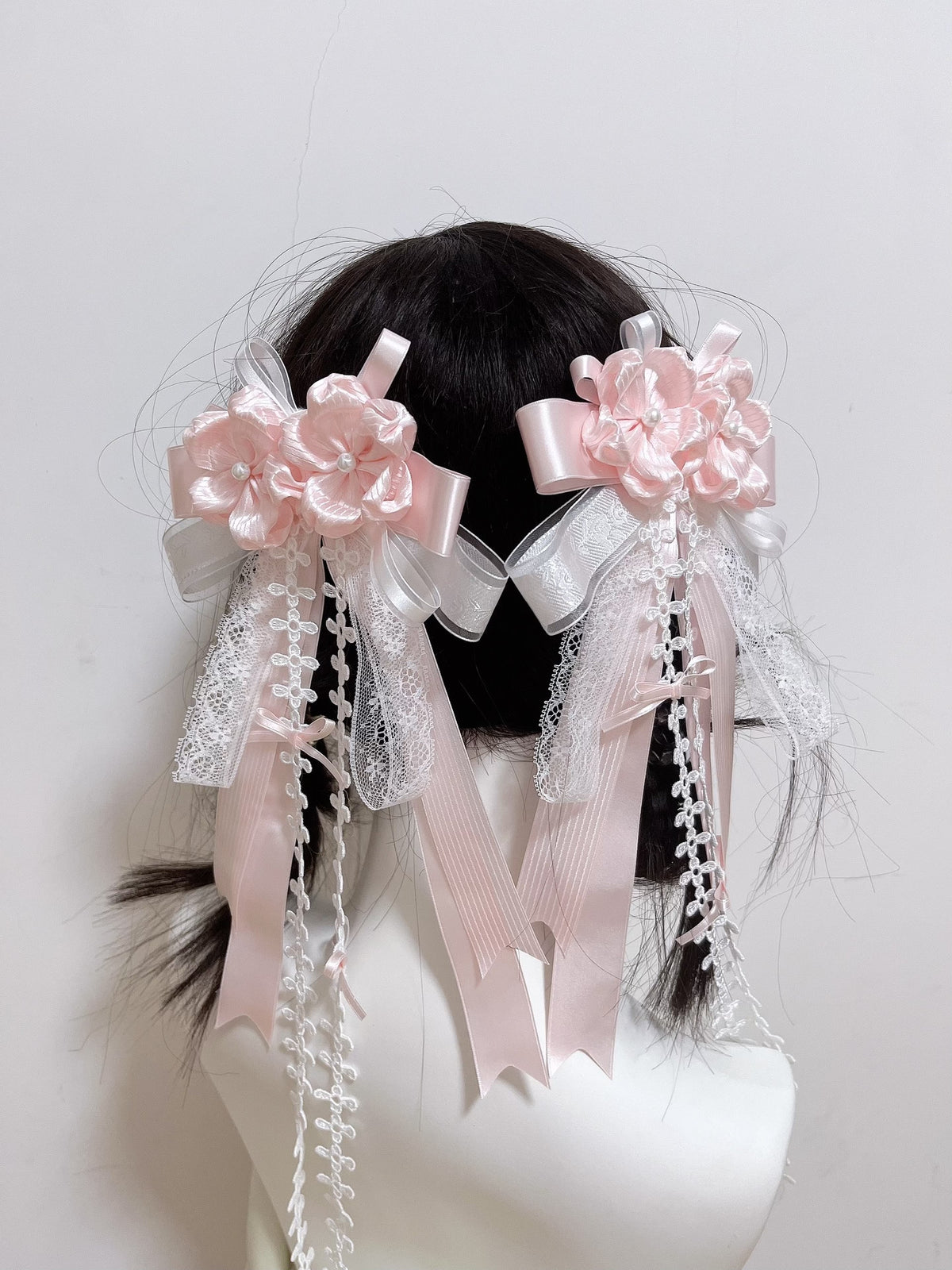 Pair Cherry Blossom Satin Hair Clips