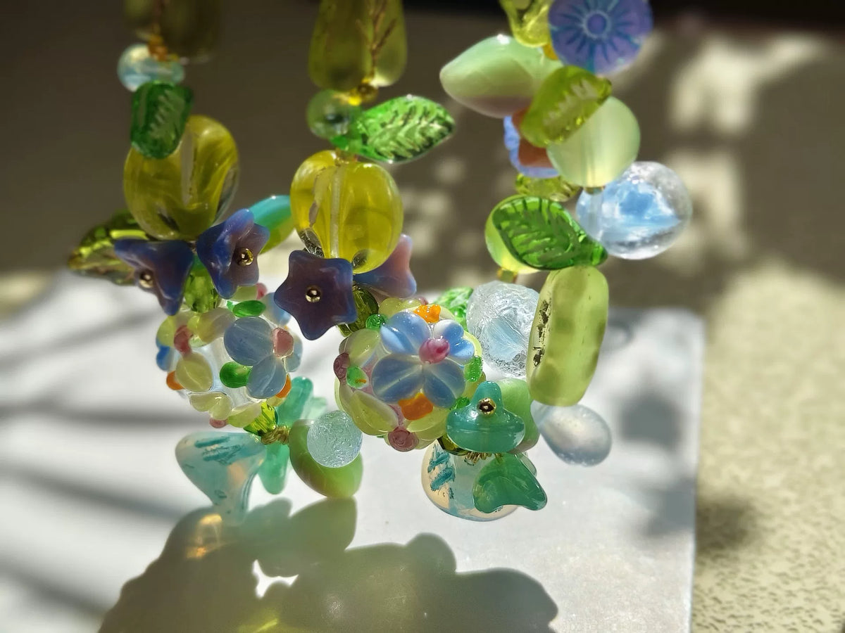 Bracelet en perles de verre tchèques vert et bleu