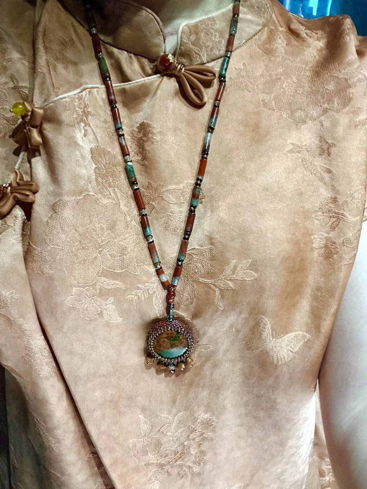 Mexican Peanut Obsidian Pendant Necklace Set