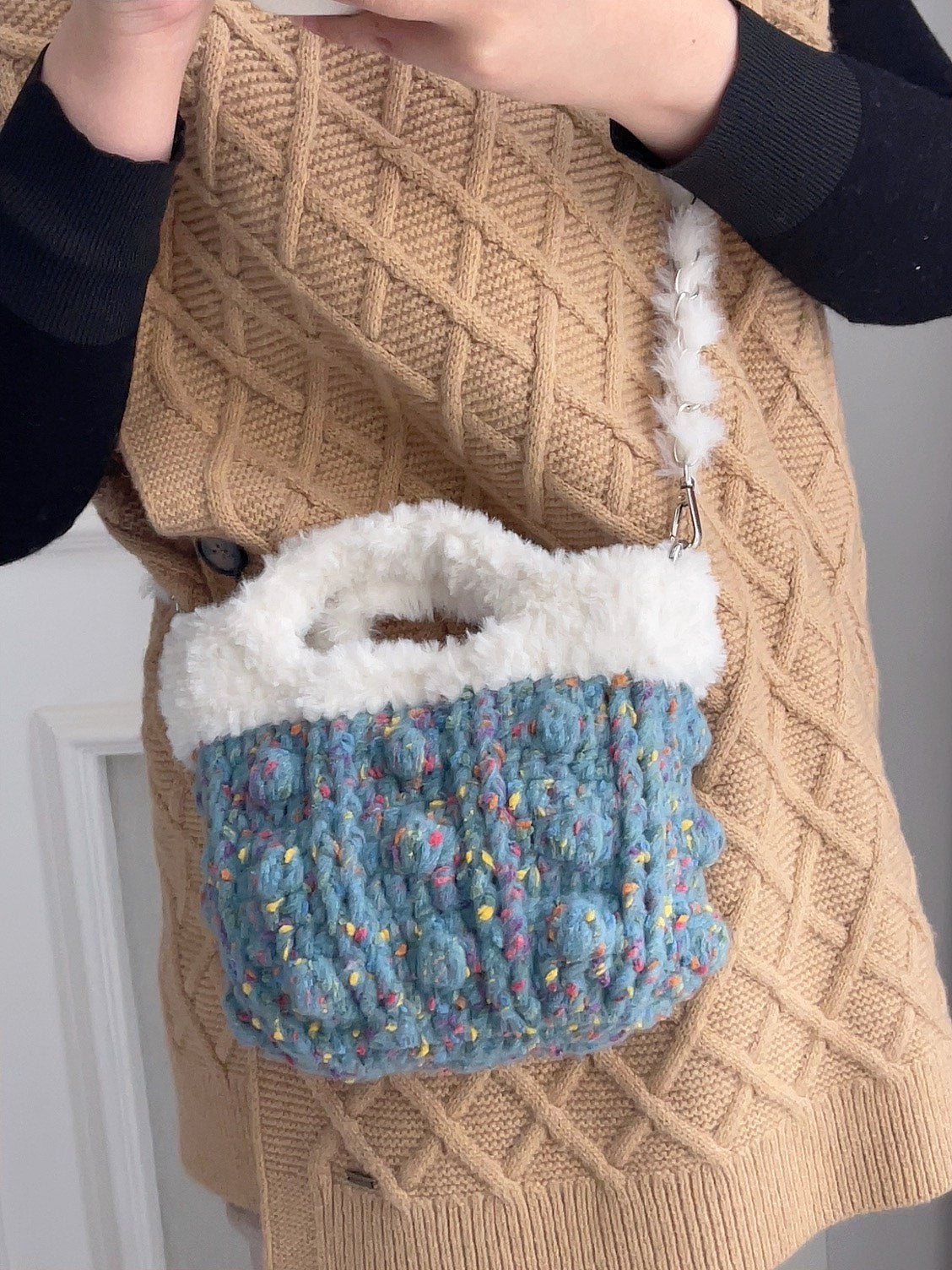 Handmade Yarn Tote with Fluffy Handles